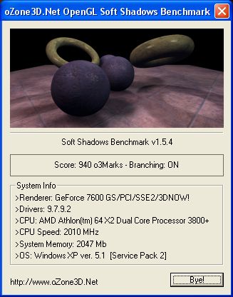 oZone3D Soft Shadows Benchmark - With Branching